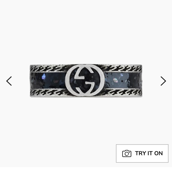 Gucci Interlocking Sterling Silver And Black Enamel 6mm (Size 6) - Picture 1 of 5